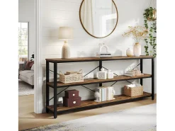 Mesa de consola de 180 cm, Mesa de sofá de 3 niveles de estilo industrial con marco de metal