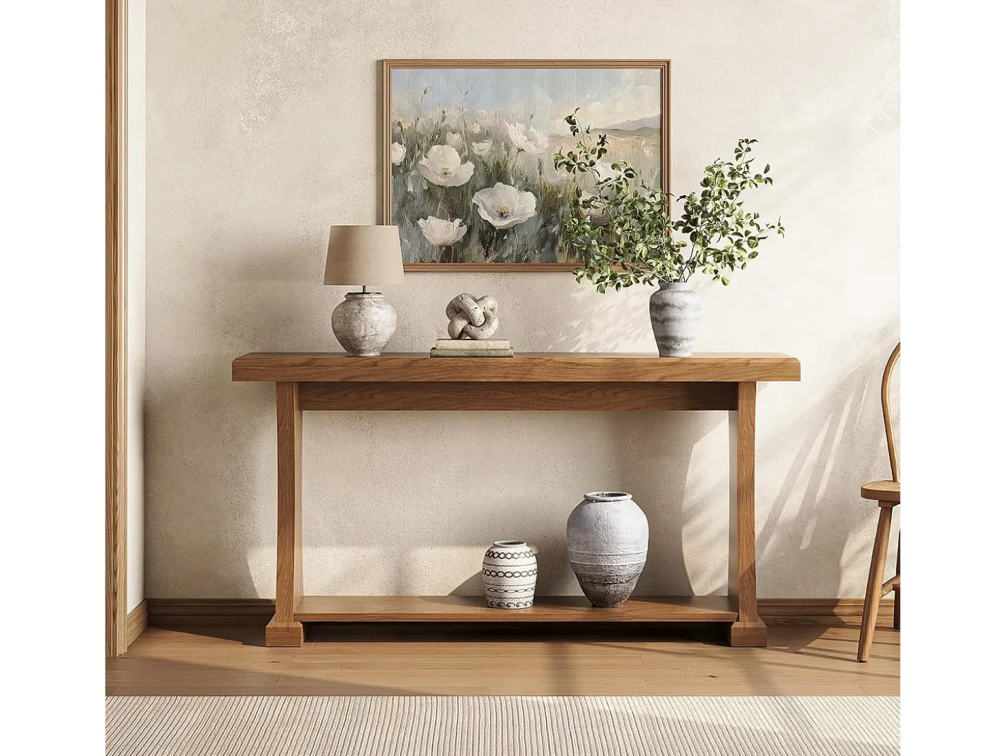 Mesa de consola de 160 cm para entrada, mesa de entrada de 2 niveles detrás del sofá
