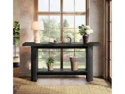 Mesa de consola estrecha de 140 cm con estante de almacenamiento, mesa de sofá rústica para entrada