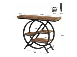 Mesa de consola, Mesa de entrada de 100 cm con tablero grueso, Mesa de salón industrial, Mesas auxiliares, Marrón rústico