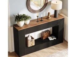 Mesa de consola moderna, mesa de entrada de madera de 140 cm con espacio de almacenamiento, mesa para sofá estrecha y larga