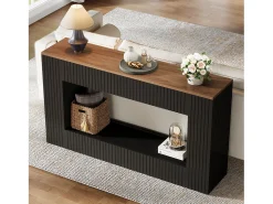 Mesa de consola moderna, mesa de entrada de madera de 140 cm con espacio de almacenamiento, mesa para sofá estrecha y larga