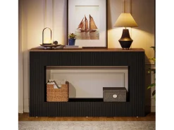 Mesa de consola moderna, mesa de entrada de madera de 140 cm con espacio de almacenamiento, mesa para sofá estrecha y larga