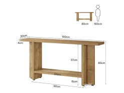 Mesa de consola para el vestíbulo de 150 cm, mesa de sofá estrecha y larga de dos niveles para colocar detrás del sofá en la sala de estar