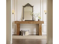 Mesa de consola rectangular de 160 cm de largo, Mesa baja detrás del sofá para la entrada (Natural)