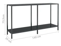 Mesa de consola vidrio templado negro 140x35x75,5 cm