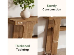Mesa de entrada de consola de madera maciza, mesa de sofá pequeña rústica de 120 cm con almacenamiento de 2 niveles