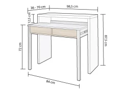 Mesa de escritorio extensible Zira Blanco Artik (Blanco Mate) - Roble Canadian