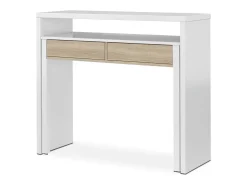 Mesa de escritorio extensible Zira Blanco Artik (Blanco Mate) - Roble Canadian