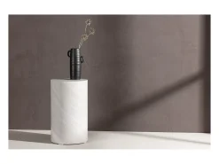 Mesa de rincón York Ø30cm pedestal gris.