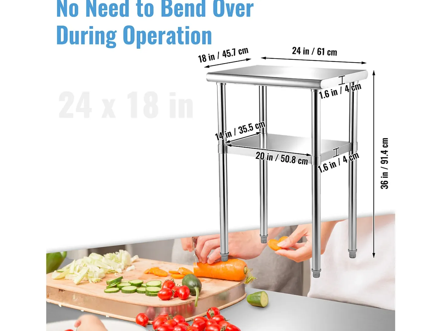 Mesa de Trabajo de Acero Inoxidable SucceBuy, 61 x 46 x 91 cm, Mesa de Preparación de Alimentos Comercial