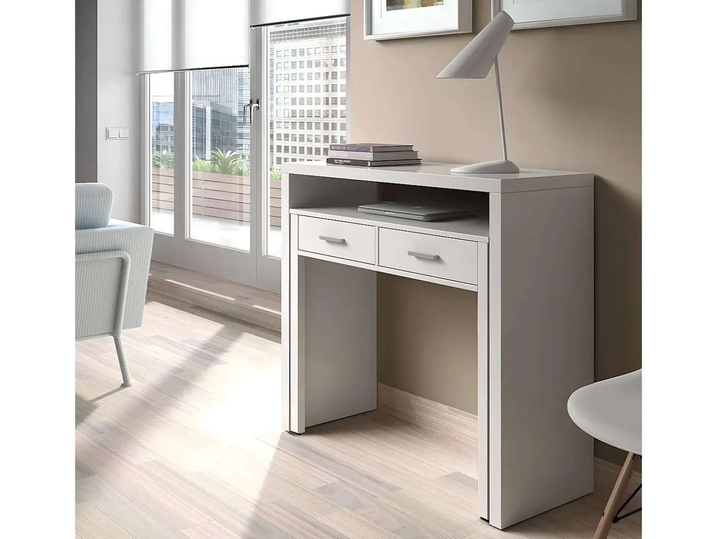Mesa escritorio extensible con 2 cajones - L100 cm - Consola