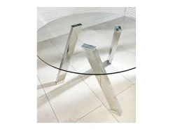 Mesa fija Rondò en cristal templado y patas cromadas grises