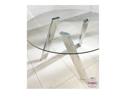 Mesa fija Rondò en cristal templado y patas cromadas grises