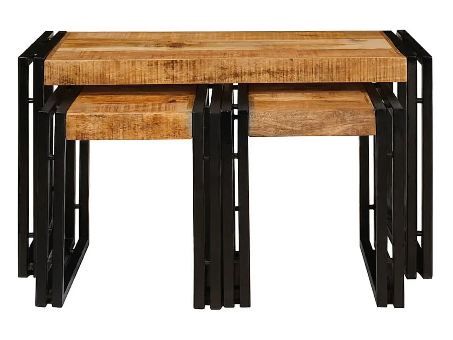 Mesa Nido 3 piezas Madera de mango maciza rugosa y un metal