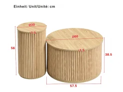 Mesa redonda doble - con tapas de madera natural - Mesa de centro - MDF - natural