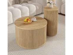 Mesa redonda doble - con tapas de madera natural - Mesa de centro - MDF - natural