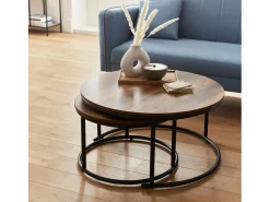 Mesa redonda nido con efecto madera, set de 2 madera
