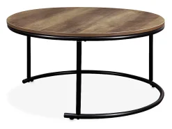 Mesa redonda nido con efecto madera, set de 2 madera