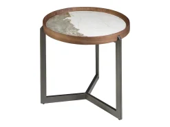 Mesa rincón redonda mármol porcelánico, nogal y acero visón metal 2130 ANGEL CERDA