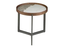 Mesa rincón redonda mármol porcelánico, nogal y acero visón metal 2130 ANGEL CERDA