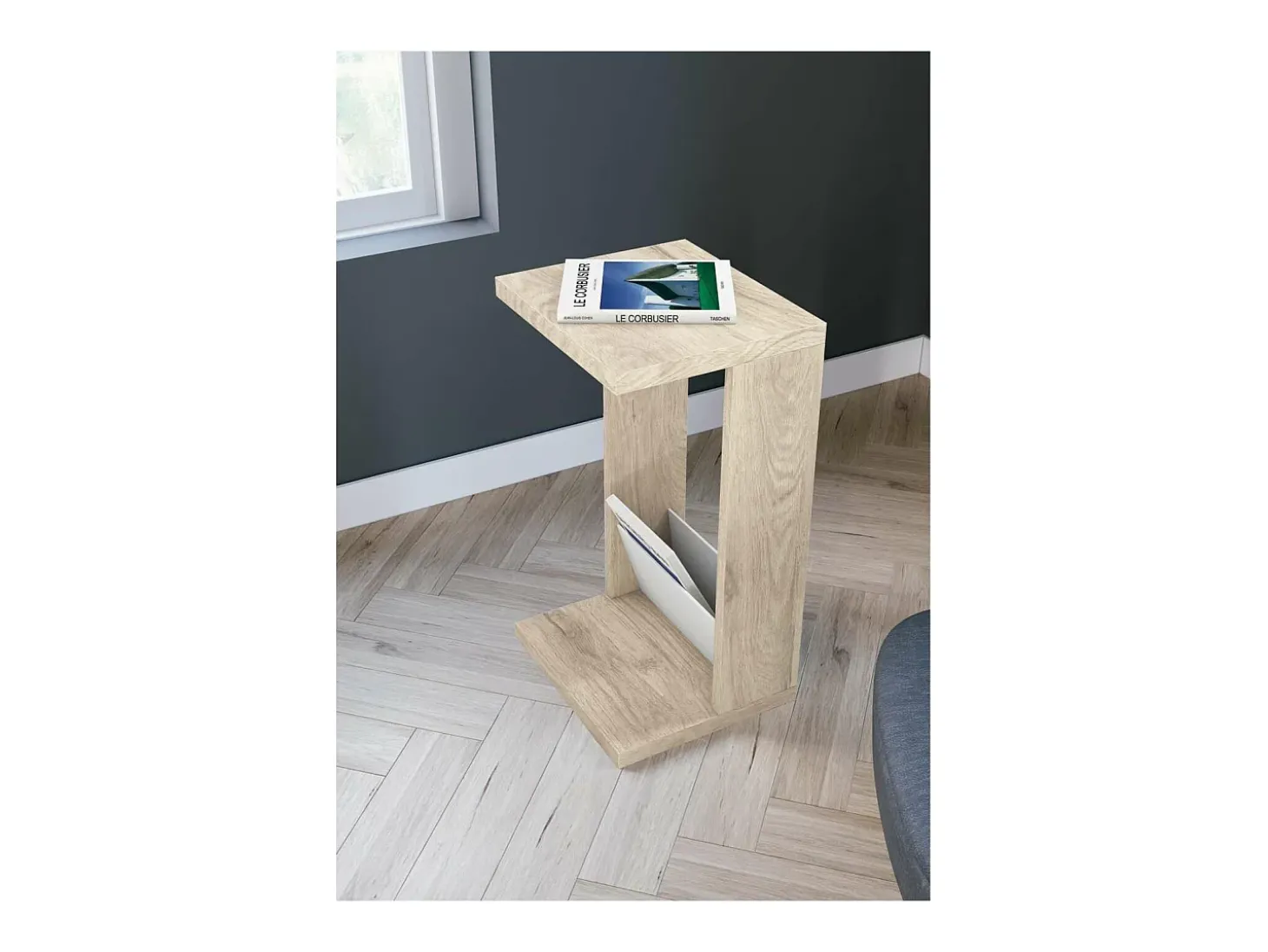 Mesa velador 553 para salón acabado roble claro/blanco, 71 cm(alto)40 cm(ancho)35 cm(larg