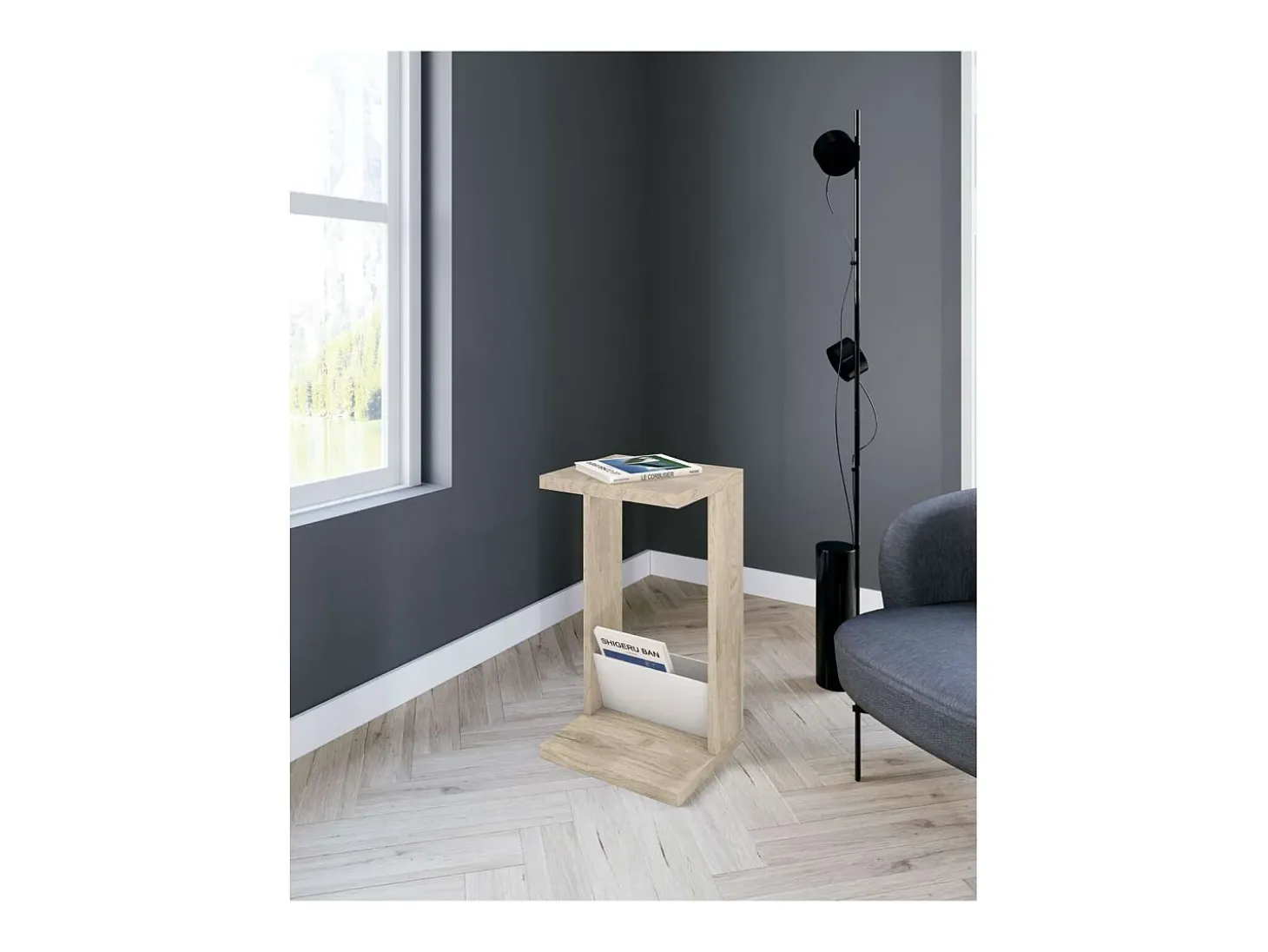 Mesa velador 553 para salón acabado roble claro/blanco, 71 cm(alto)40 cm(ancho)35 cm(larg