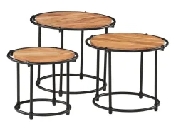 Mesas apilables 3 piezas madera maciza de acacia