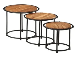Mesas apilables 3 piezas madera maciza de acacia