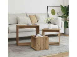 Mesas apilables 3 pzas madera contrachapada color roble artisan