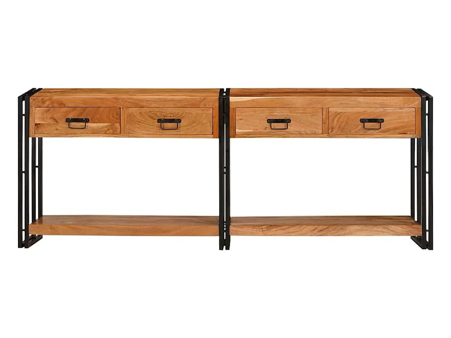 Mesas consola con cajón 2 piezas Marrón Madera maciza de Acacia