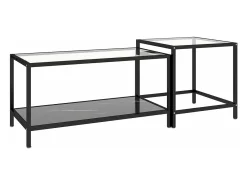 Mesita de centro 2 piezas vidrio templado negro