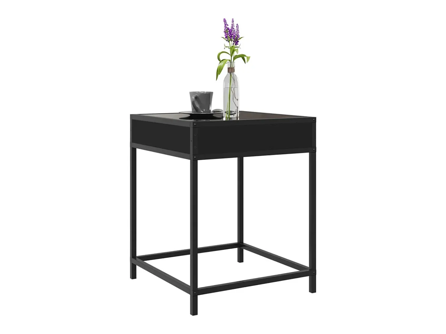 Mesita de noche con Infinity LED negra 40x40x51 cm