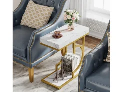 Mesita estrecha en Plata de ley - Mesita en forma de C - Mesa de noche moderna