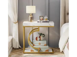 Mesita estrecha en Plata de ley - Mesita en forma de C - Mesa de noche moderna