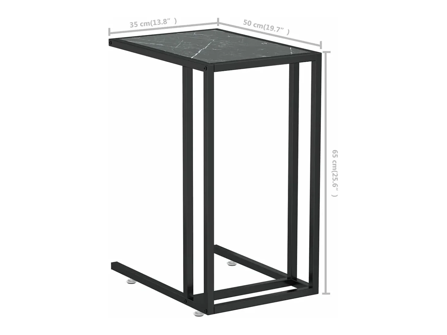 Mesita ordenador vidrio transparente negro mármol 50x35x65cm