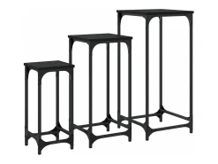 Mesitas auxiliares apilables 3 unidades madera de ingeniería negro