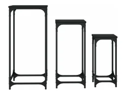 Mesitas auxiliares apilables 3 unidades madera de ingeniería negro