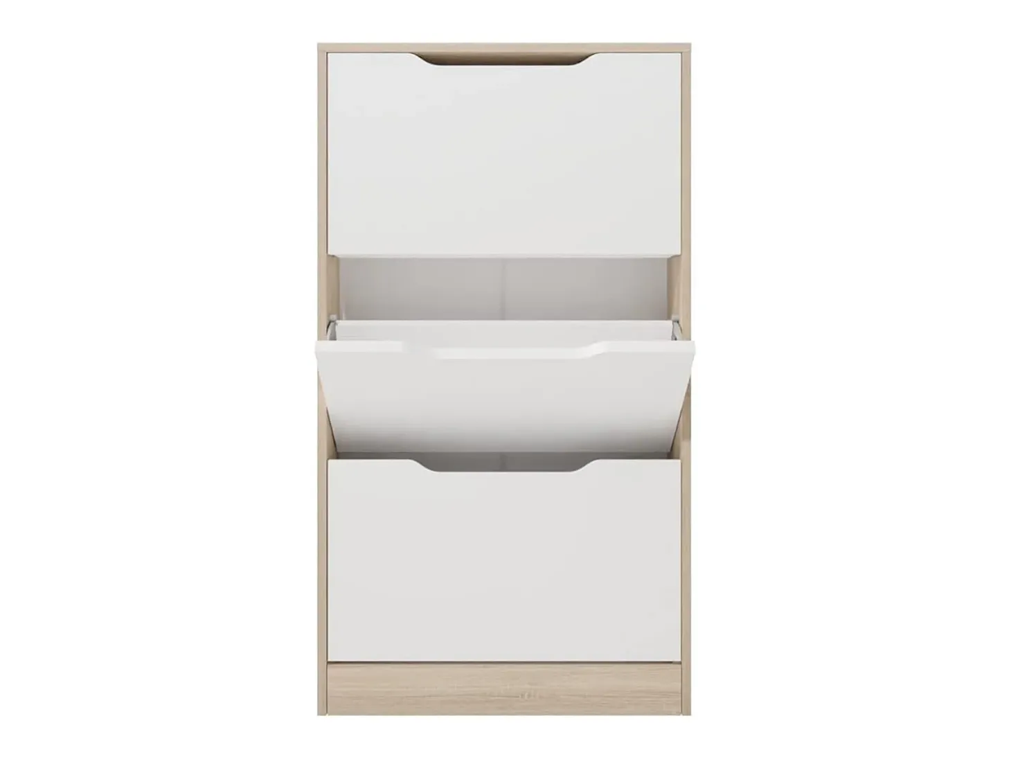 Meyvaser - Mueble Zapatero con 3 Puertas, Estrecho, Color Cambria y Blanco, Medidas: 107 cm (Alto) x 60 cm (Ancho) x 17,3 cm (Fondo)