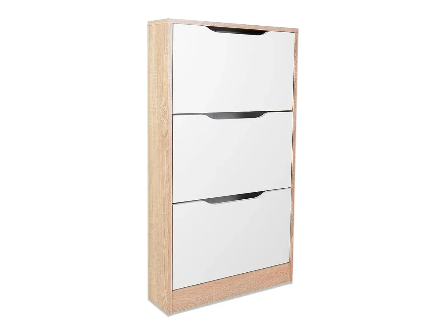 Meyvaser - Mueble Zapatero con 3 Puertas, Estrecho, Color Cambria y Blanco, Medidas: 107 cm (Alto) x 60 cm (Ancho) x 17,3 cm (Fondo)