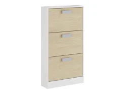 Meyvaser - Zapatero 3 Puertas, Zapatero Estrecho, Acabado en Color Blanco y Roble, Medidas: 108 cm (Alto) x 60 cm (Ancho) x 17 cm (Fondo)