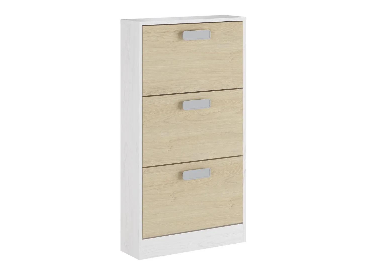 Meyvaser - Zapatero 3 Puertas, Zapatero Estrecho, Acabado en Color Blanco y Roble, Medidas: 108 cm (Alto) x 60 cm (Ancho) x 17 cm (Fondo)