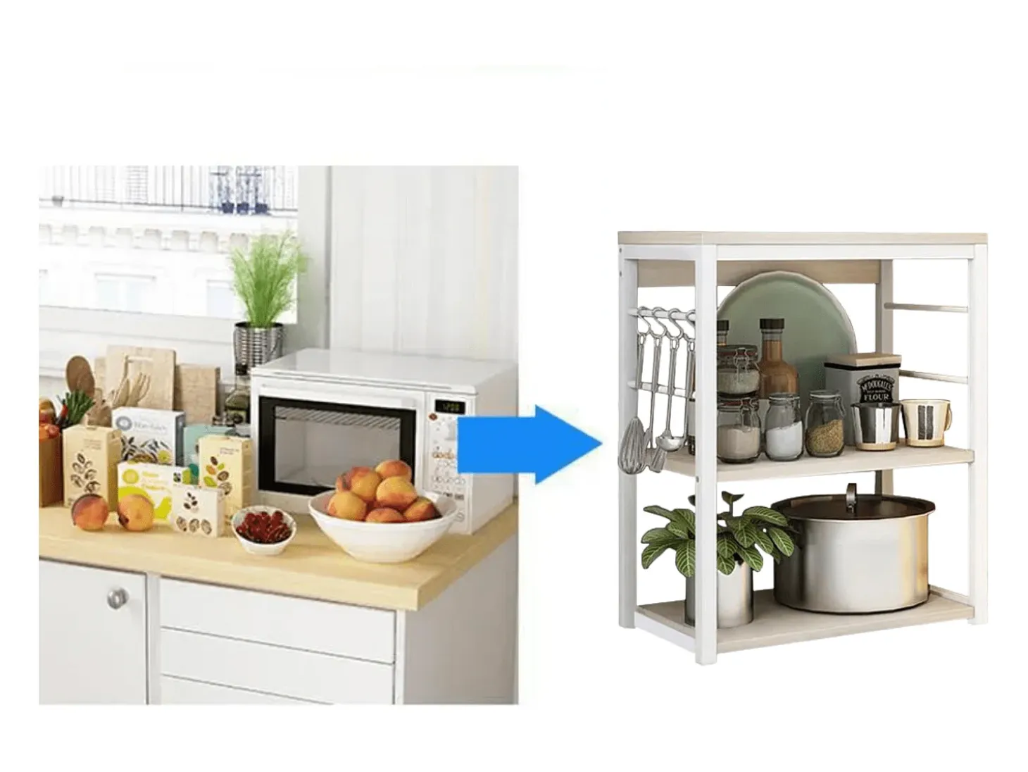 Meyvaser Estantería de Cocina, Unidad de Cocina con estantes, Marco de Metal Blanco, Estante Industrial para microondas 50x30x71,5 Cm