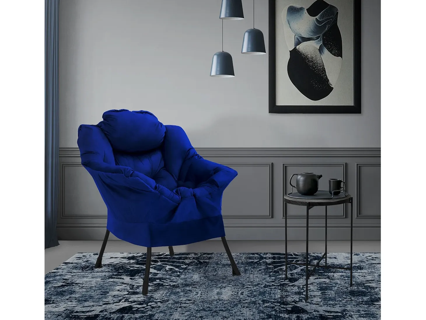ML-Design Sillón reclinable azul oscuro, Sillón con reposabrazos y bolsillo lateral