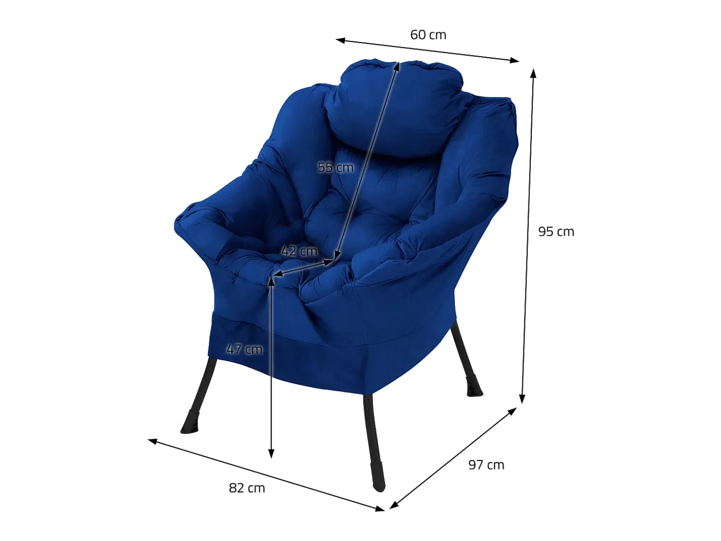 ML-Design Sillón reclinable azul oscuro, Sillón con reposabrazos y bolsillo lateral