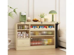 Mobiliario de bar, Buffet con mesa plegable retráctil - gran espacio de almacenamiento - Natural y Negro