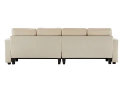 Moderno sofá de 4 plazas de lino beige con bolsillos laterales y 4 cojines: ideal para salón, oficina o apartamento