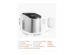 Máquina de Hielo de Sobremesa SucceBuy, 15 kg/24 h, 9 Cubitos en 6 min, Autolimpiante, Pala/Cesta, Bar/Oficina/Cocina/Hogar