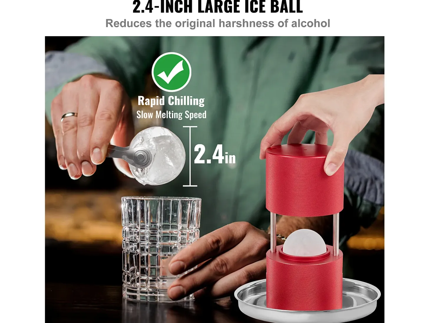 Máquina de Hielo SucceBuy 60 mm, Prensa de Hielo Esferas de Aluminio Redondo para Whisky, Rojo