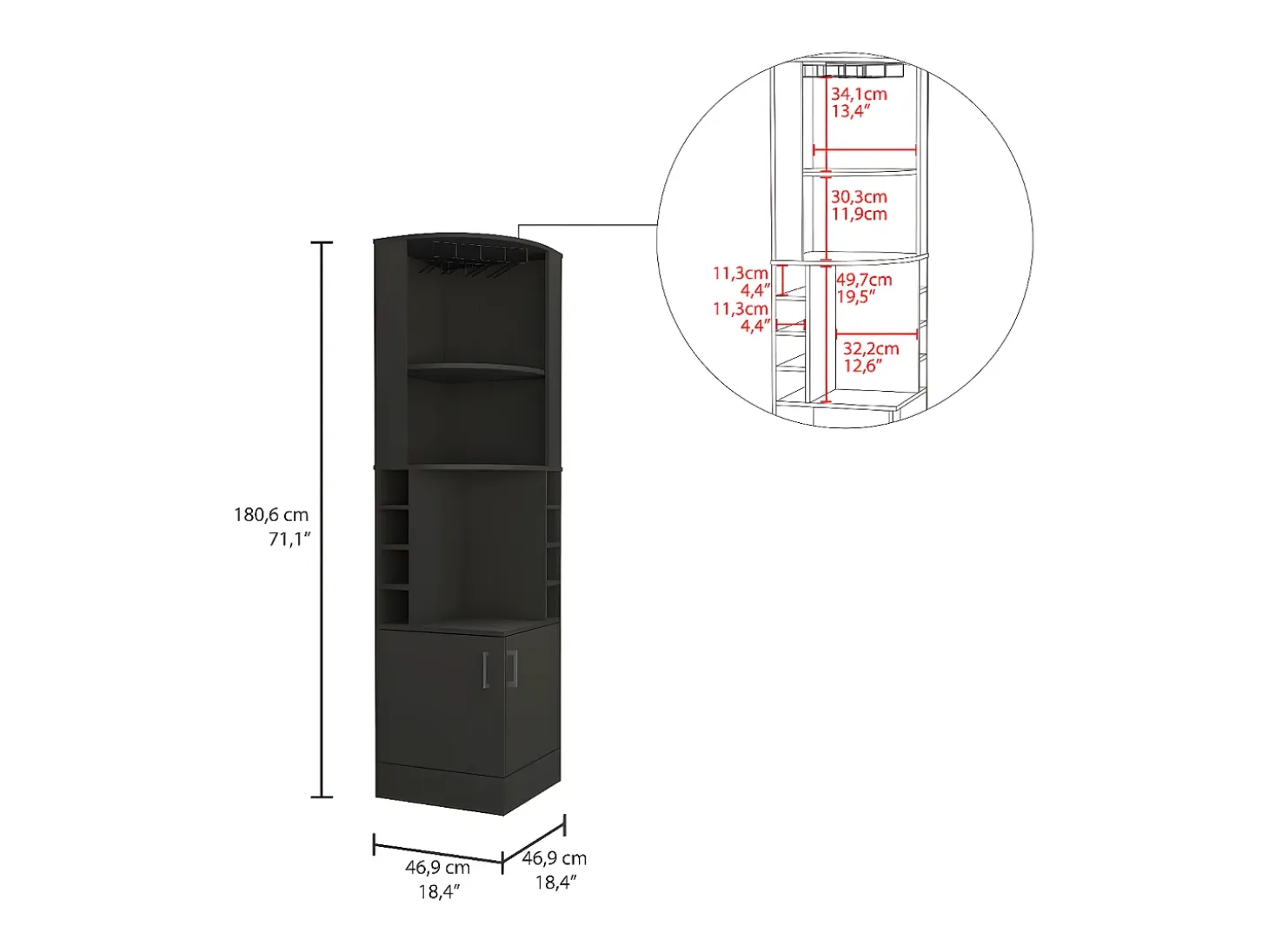 Mueble Bar Esquinero Kava Beijing, con botelleros 180.6CM A X 46.9CM An X 46.9CM P Wengue